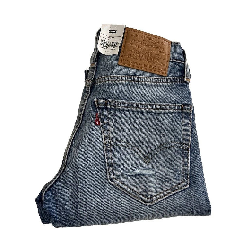Levi's Premium Skinny Taper Flex Distressed Blue Jeans Men's Size 27x30 NEW - Picture 2 of 8